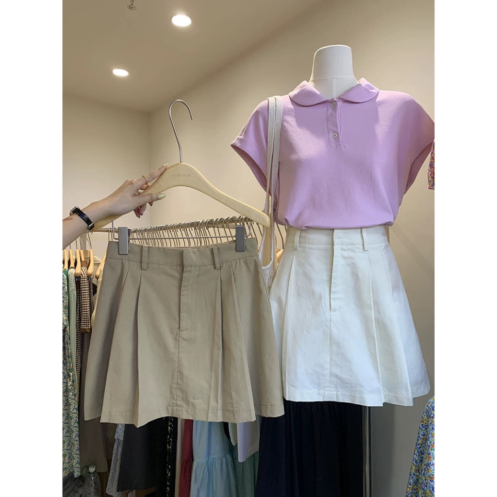 Chân váy Kaki chữ a phong cách Basic màu Kaki size S M L