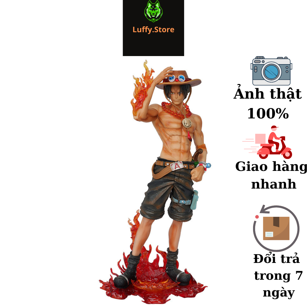 Mô hình One Piece Luffy Store Ace hỏa quyền cao 24 cm full box, figure nhân vật anime vua hải tặc decor trang trí