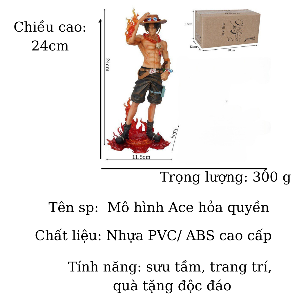 Mô hình One Piece Luffy Store Ace hỏa quyền cao 24 cm full box, figure nhân vật anime vua hải tặc decor trang trí