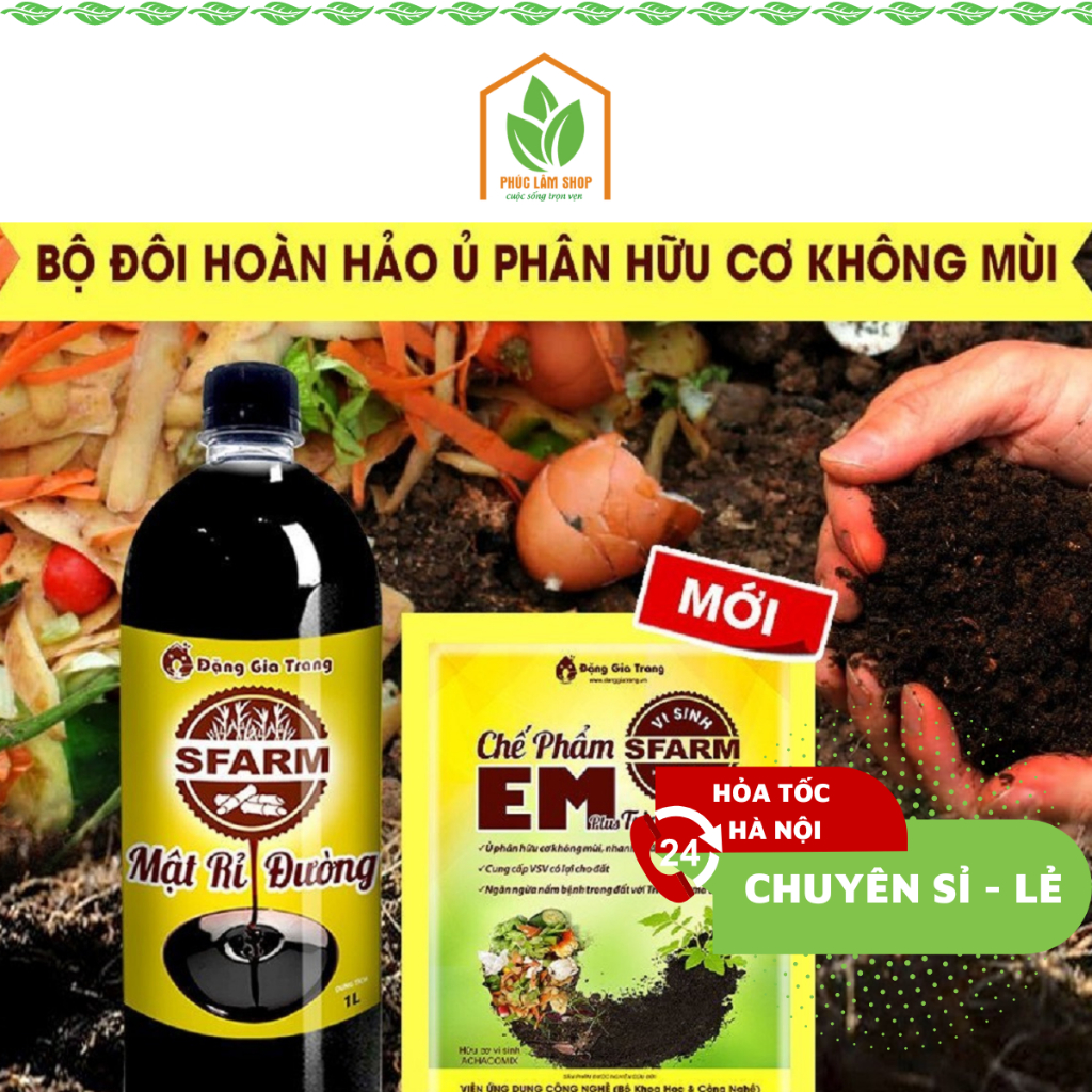 Combo Mật rỉ đường + chế phẩm vi sinh EM Plus Trichoderma Sfarm ủ phân hữu cơ không mùi