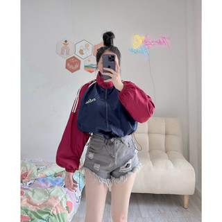 Áo khoác gió croptop nữ chất dù 2 lớp form rộng
