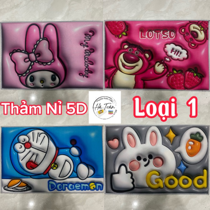 Thảm Lau Chân 5D Nỉ Chữ Nhật Hình Thú Loại 1 , Thảm Chùi Chân Siêu Thấm Giá Sỉ