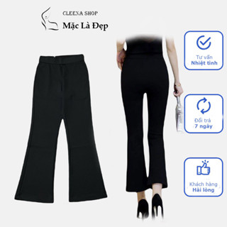 Quần ống loe cạp cao nữ dài có dây eo đen quần legging nữ ống loe ôm lưng chun vải co giãn công sở