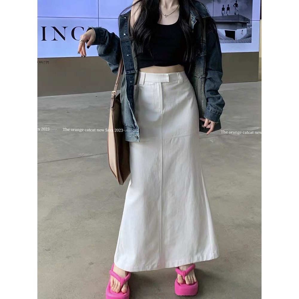 Chân váy nữ dáng dài đai lệch xẻ tà sau chất denim mềm mịn [BIGSIZE] - M627