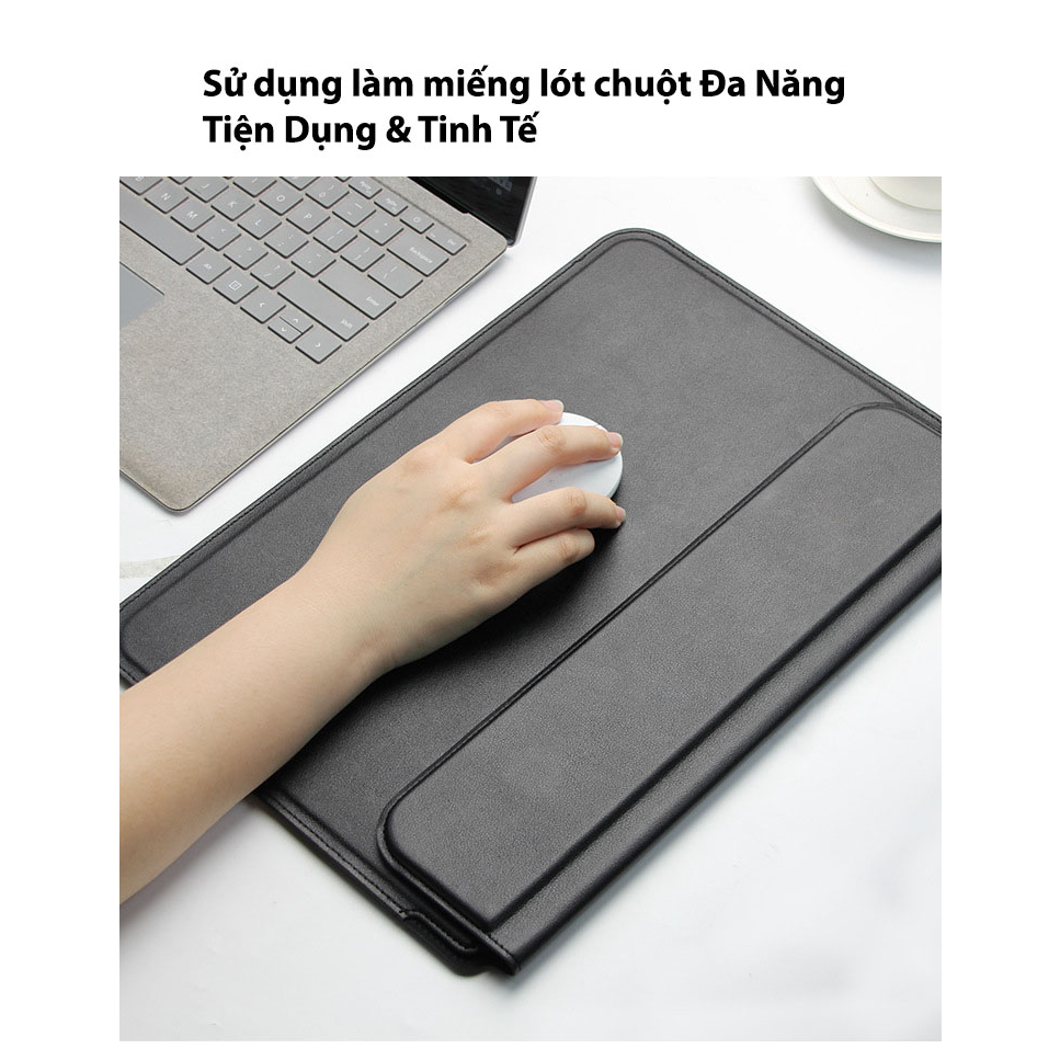 Túi đựng Laptop Macbook Air/Pro 13.3 inch/14 inch /15.4 inch Màu Xám nhạt tích hợp Giá Đỡ cao 5cm và Lót Chuột