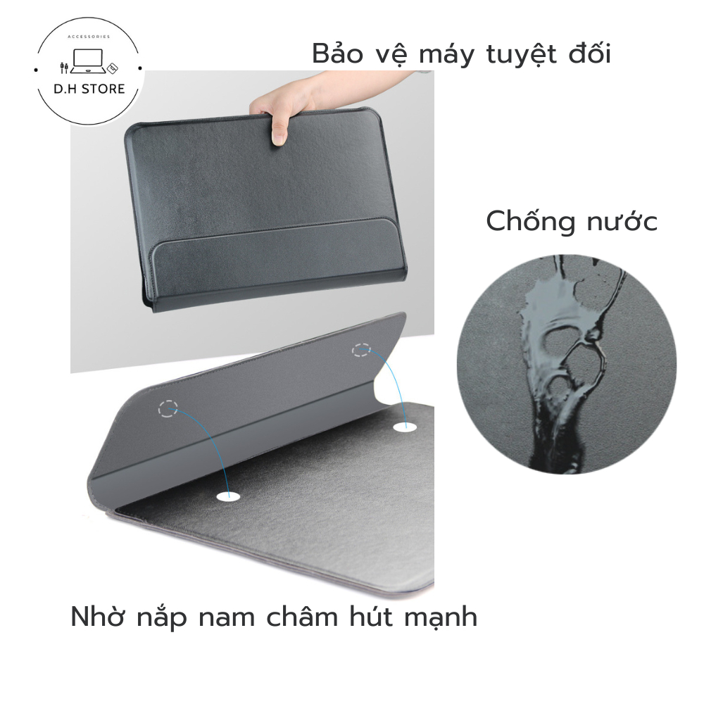 Túi đựng Laptop Macbook Air/Pro 13.3 inch/14 inch /15.4 inch Màu Xám nhạt tích hợp Giá Đỡ cao 5cm và Lót Chuột