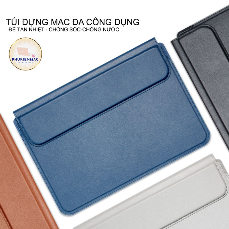 Túi đựng Laptop Macbook Air/Pro 13.3 inch/14 inch /15.4 inch Màu Xám nhạt tích hợp Giá Đỡ cao 5cm và Lót Chuột