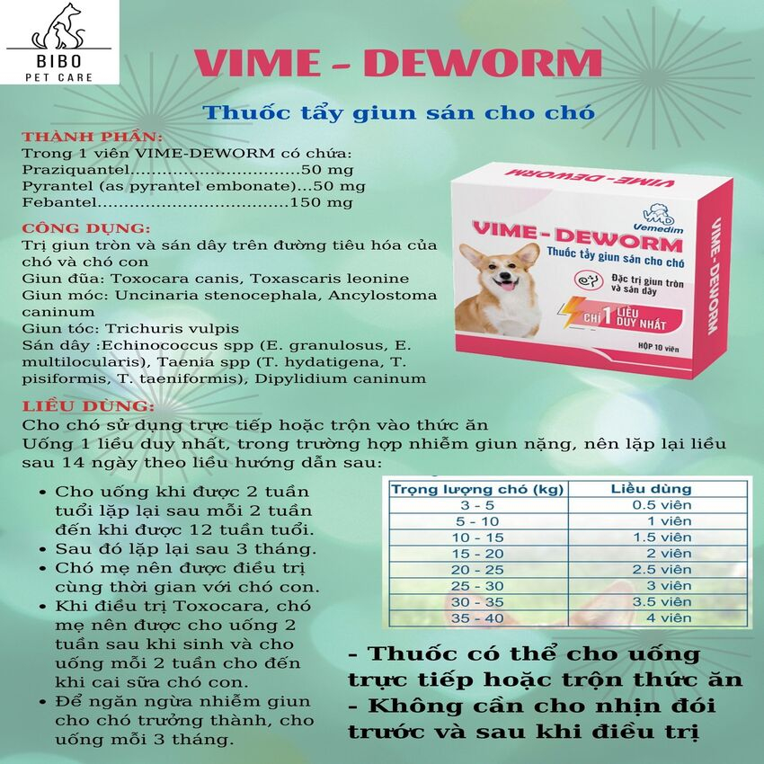 Tẩy giu.n cho chó Vime-deworm vemedim sổ zun sá.n an toàn cho chó con hộp 10 viên -Simba