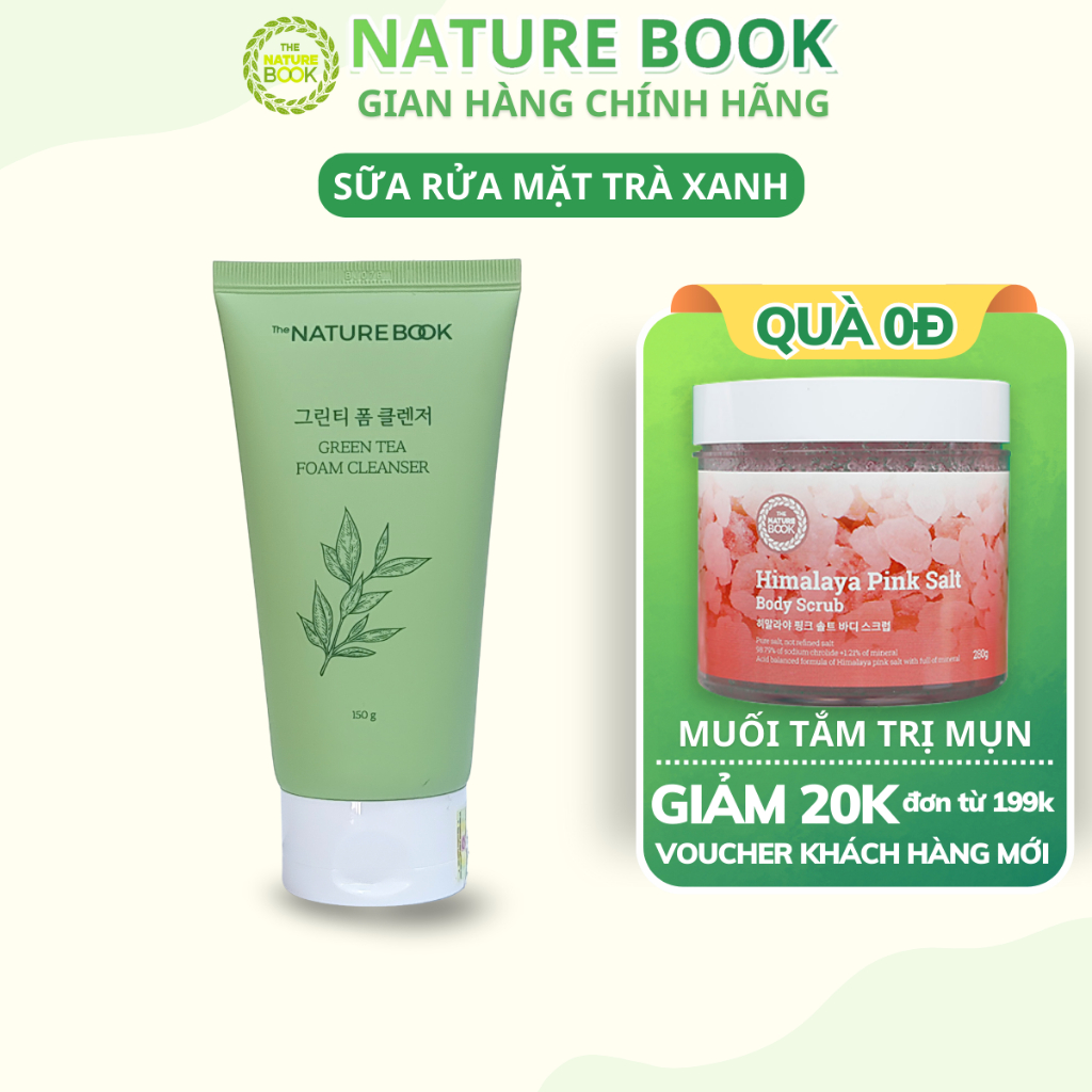 Sữa rửa mặt trà xanh cho mọi loại da dầu, nhạy cảm The Nature Book chính hãng Hàn Quốc tuýp 120g