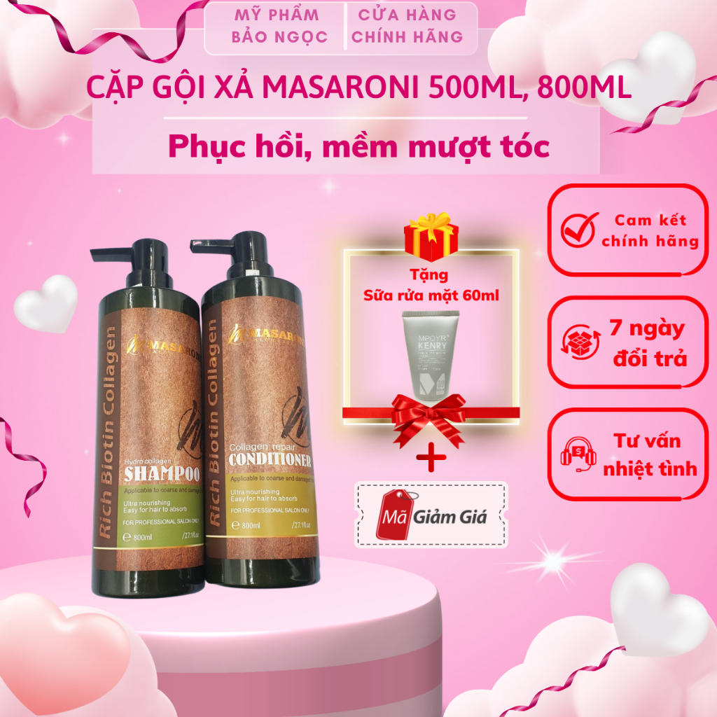 Dầu Gội Xả MASARONI RICH BIOTIN COLLAGEN 500ml - 800ML Phục Hồi Siêu Mượt Tóc Chăm Sóc Tóc Chuyên Sâu Hàng Chính Hãng