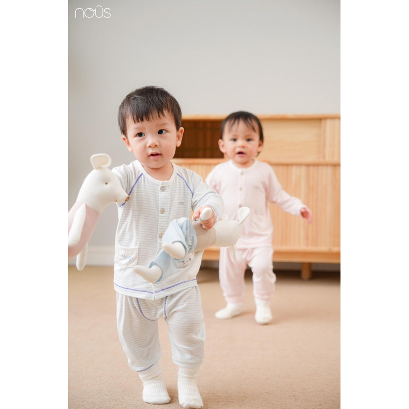 Bộ quần áo dài tay cài thẳng cho bé 0-12M Nous chất liệu petit các màu