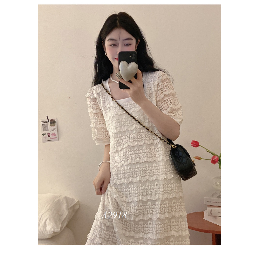 Váy Đầm Suông Ren Sần A2918