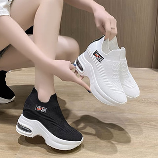 Giầy thể thao độn đế cao 9cm form gọn tôn dáng sẵn đen 37 trắng 36