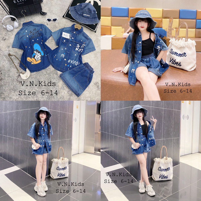 Set jean Vịt vẩy sơn chất lừ cho Bé size đại 19kg-45kg