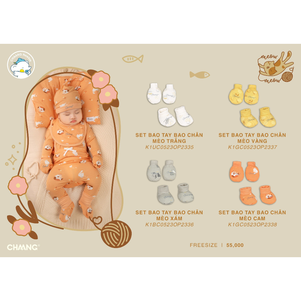 CHAANG Set BTBC Bao Tay Bao Chân Cho Bé SS Chất Liệu Cotton mềm