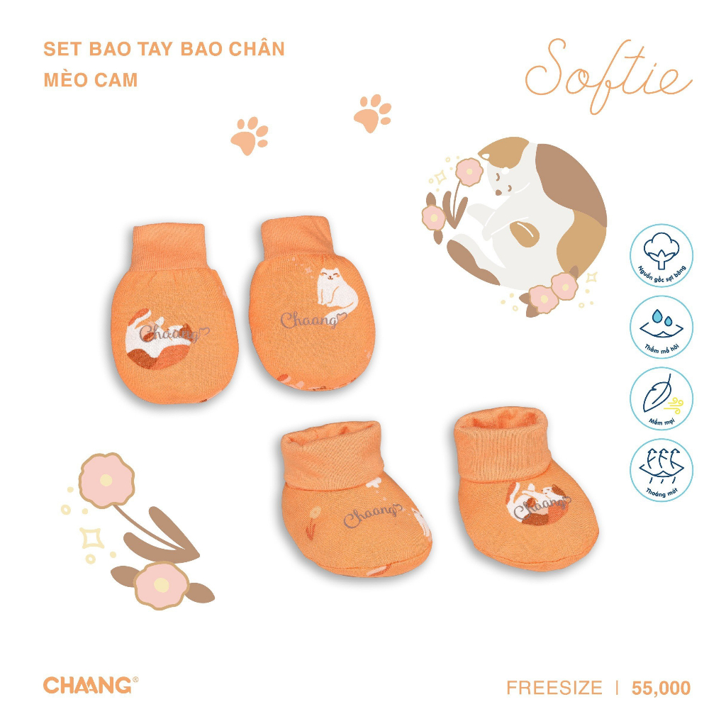 CHAANG Set BTBC Bao Tay Bao Chân Cho Bé SS Chất Liệu Cotton mềm