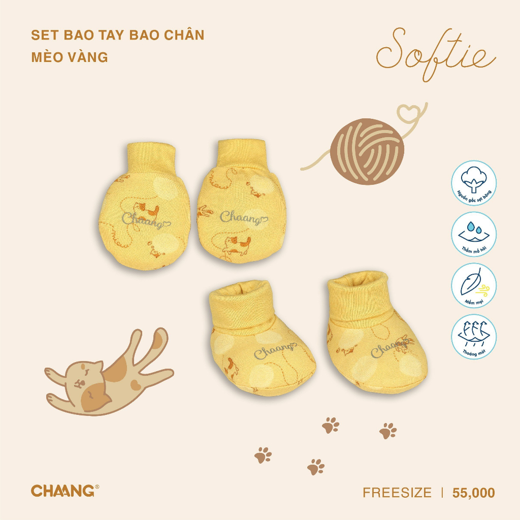 CHAANG Set BTBC Bao Tay Bao Chân Cho Bé SS Chất Liệu Cotton mềm