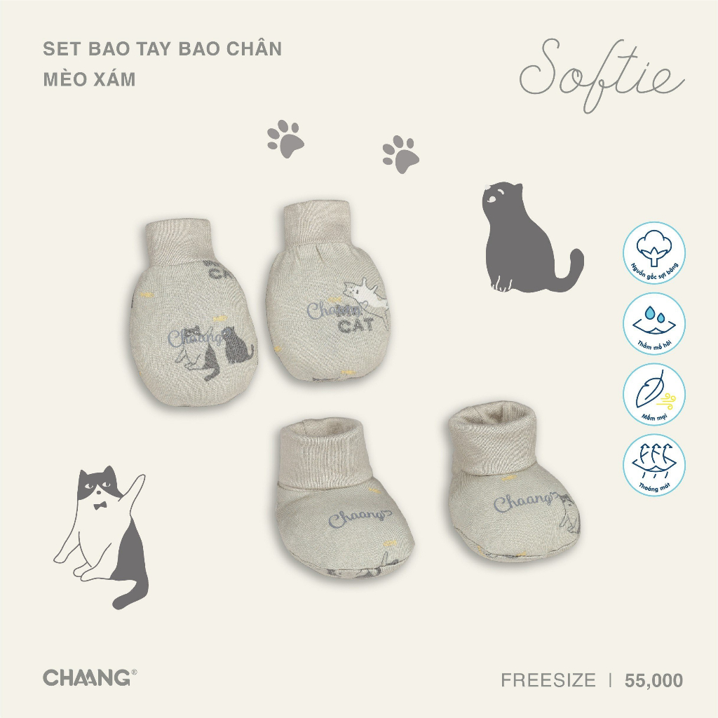 CHAANG Set BTBC Bao Tay Bao Chân Cho Bé SS Chất Liệu Cotton mềm