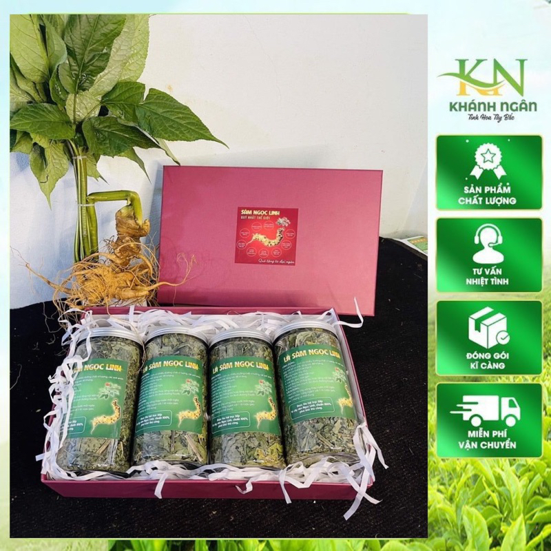 Lá sâm khô(Sâm ngọc linh) sấy thắng hoa giữ nguyên được màu xanh(100gr)