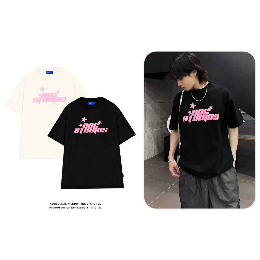 Áo Thun NOCTURNAL Shiny Pink Stars Tee Cotton 100% Unisex Form Rộng Tay Lỡ Oversize Local Brand