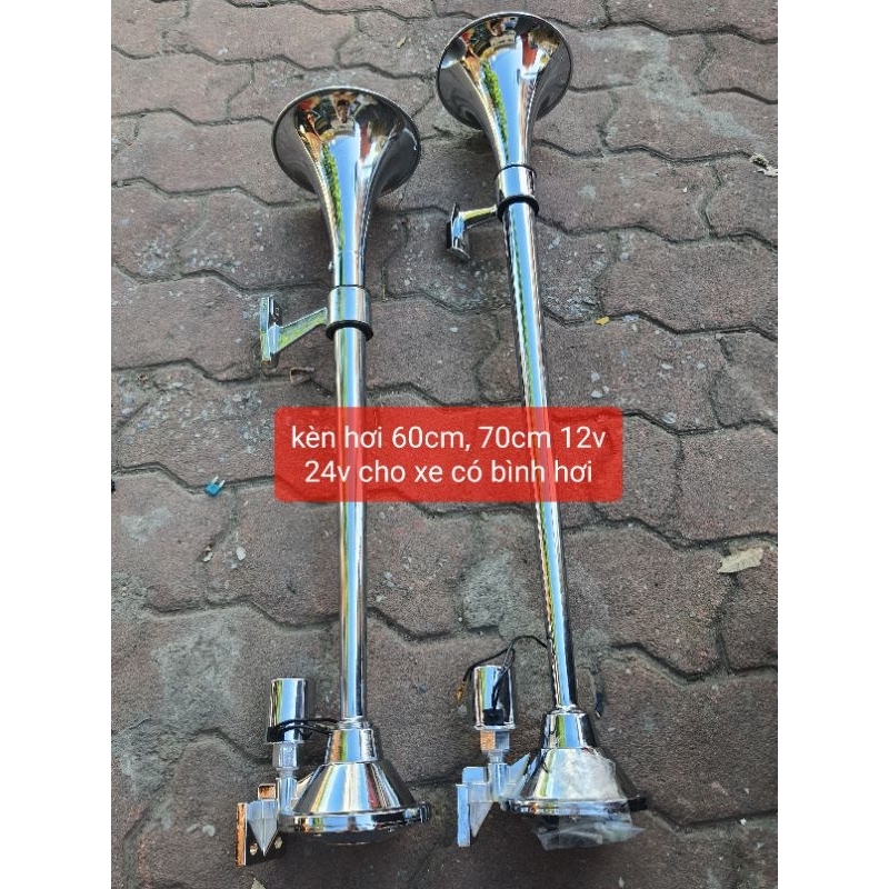 Còi hơi -kèn hơi INOX dài 70cm, 60cm 12v 24v cho xe có bình hơi.