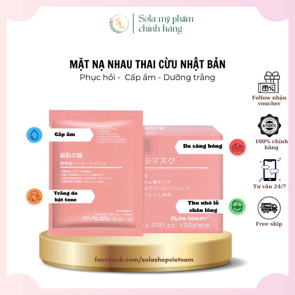 Mặt Nạ Nhau Thai Cừu, Cấp Ẩm, Bổ Sung Collagen, Ngăn Ngữa Lão Hóa Rwine Beauty Nhật Bản