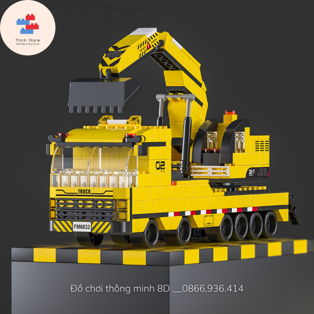 Mô hình lắp ráp xe cần cẩu, xe máy xúc, mô hình xe máy đào - Đồ chơi lắp ráp phát triển tư duy cho bé trai từ 6 tuổi