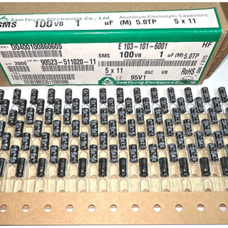 Set 20 tụ hoá 100v 1uf kt: 5x11mm hãng samyoung