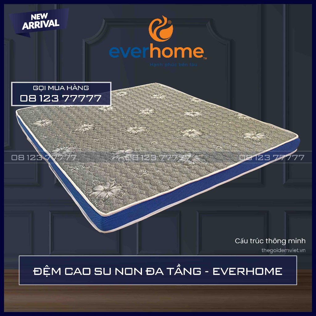 ĐỆM CAO SU NON ĐA TẦNG EVERHOME - KHÁNG KHUẨN - ÊM ÁI - HÀNG CHÍNH HÃNG