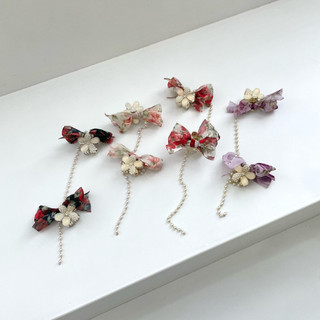 Kẹp tóc nơ tiểu thư 2 chiếc phối charm ngọc sang trọng Modleaf Karina pin Hàn Quốc