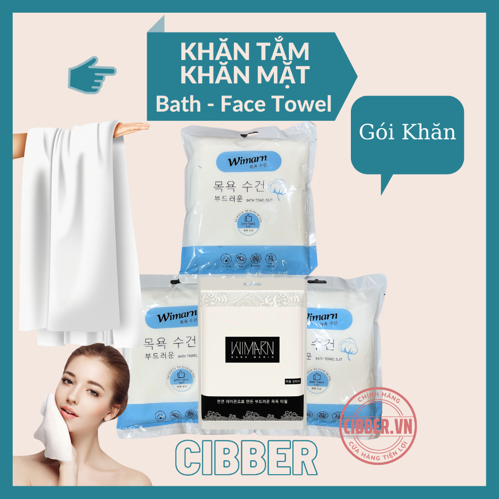 Khăn tắm và khăn mặt dùng một lần Cibber công nghệ Hàn Quốc WIMARN ,Khăn cao cấp dùng 1 lần, Set du lịch.