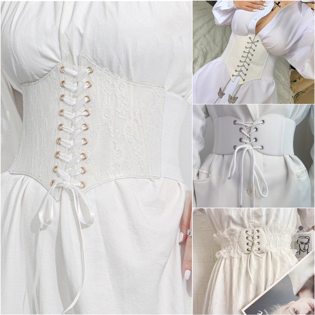 ( Tổng hợp - Belt Corset) Thắt lưng corset thắt eo trang trang trí màu trắng làm nổi bật outfit
