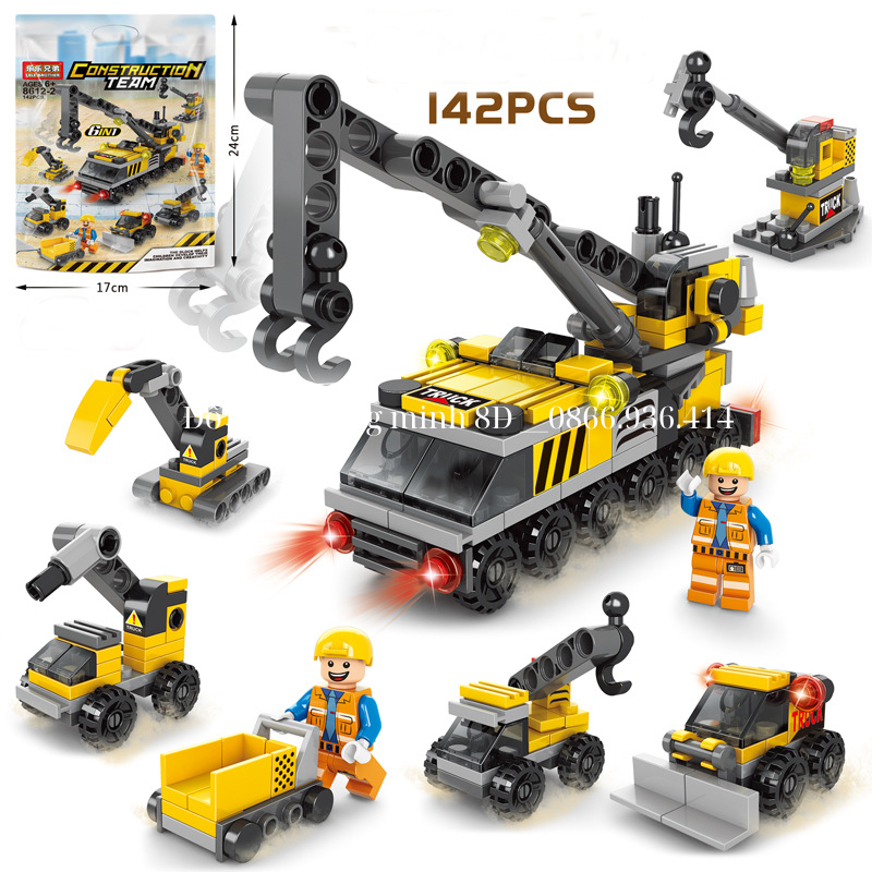 Mô hình lắp ráp xe cần cẩu, xe máy xúc, mô hình xe máy đào - Đồ chơi lắp ráp phát triển tư duy cho bé trai từ 6 tuổi