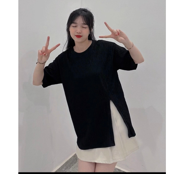 Áo Thun Xốp Cổ Tròn Tay Lỡ Xẻ Tà 1 Bên - TiT Store Pro