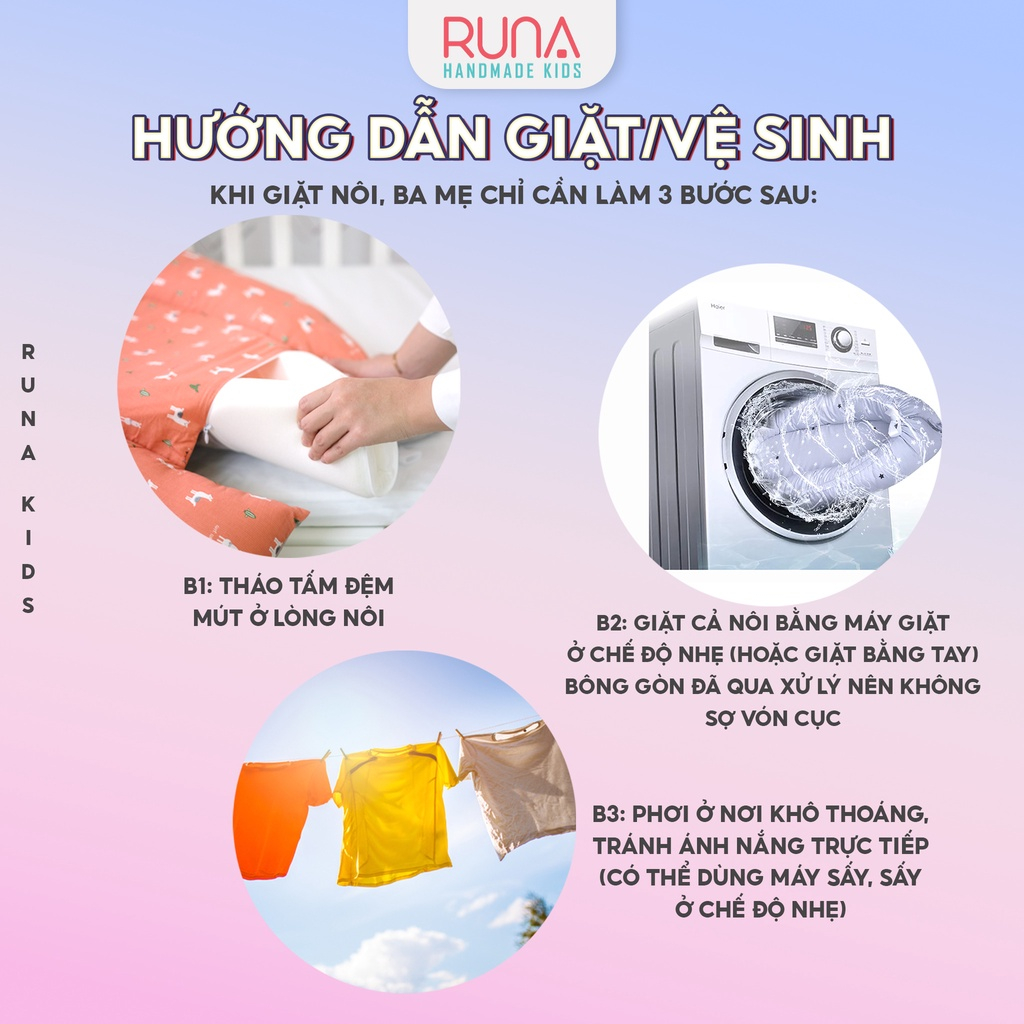 Nôi ngủ chung giường cho bé sơ sinh RUNA KIDS Satin cao cấp mềm mịn thoáng mát an toàn cho da bé (có thể tháo vỏ)