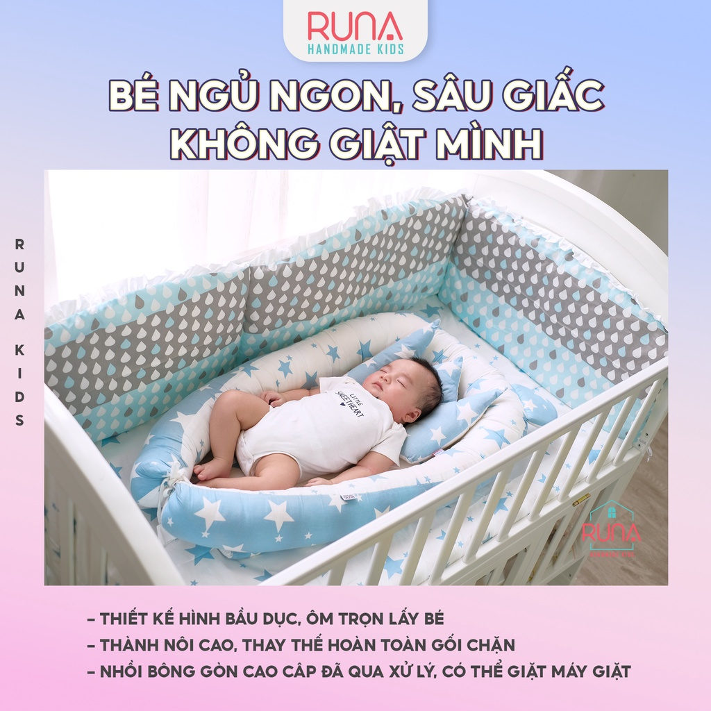 Nôi ngủ chung giường cho bé sơ sinh RUNA KIDS Satin cao cấp mềm mịn thoáng mát an toàn cho da bé (có thể tháo vỏ)