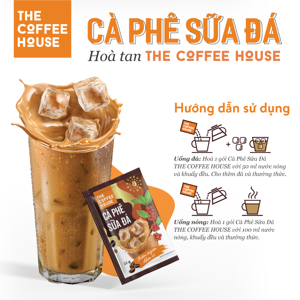 Cà phê sữa đá hoà tan The Coffee House (Hộp 10 gói x 22g)