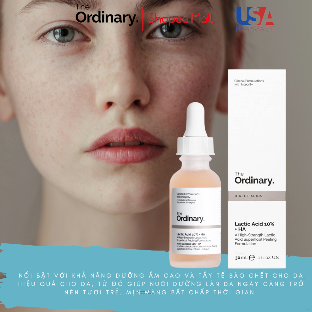 Serum Tẩy Tế Bào Chết Sáng Da, Mờ Thâm Lactic 10% Acid + HA The Ordinary 30ML.