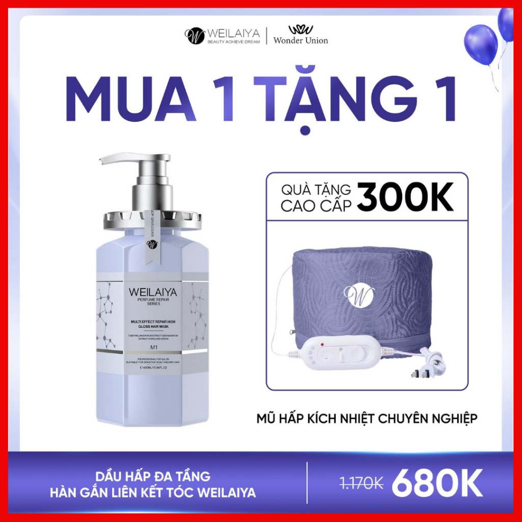 [Tặng mũ hấp 300K] Hấp tóc WEILAIYA phục hồi nấm Truffle chống lão hóa da đầu, mượt tóc cho tóc khô xơ 450ml/chai