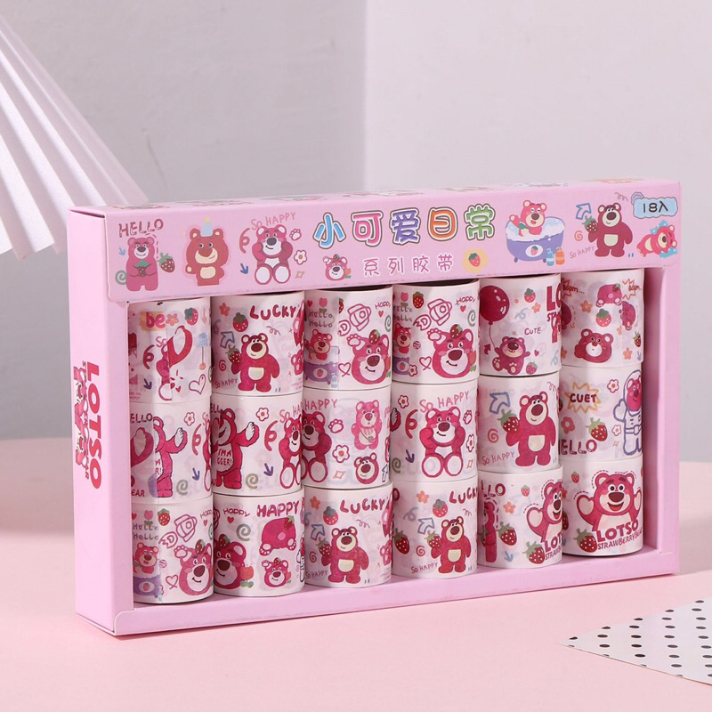 CUỘN STICKER DÁN GẤU DÂU LOTSO TRANG TRÍ SỔ