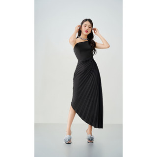 Đầm midi dập ly Vella Fashion lệch vai dáng dài, váy dự tiệc sang chảnh thiết kế VD23070
