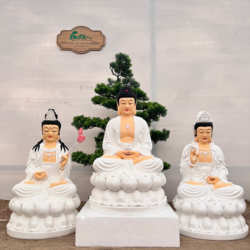 Bộ 03 Tượng Phật Tây Phương Tam thánh ngồi 38cm