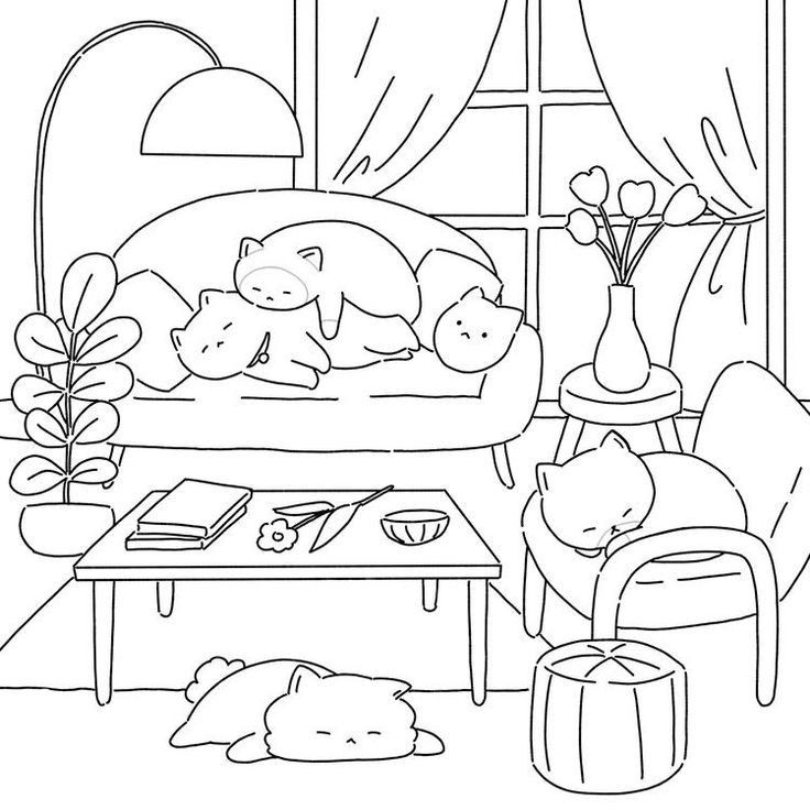 Set 10 Tờ Tranh Tô Màu Gia Đình Mèo Cute - Kho Nhà Mình