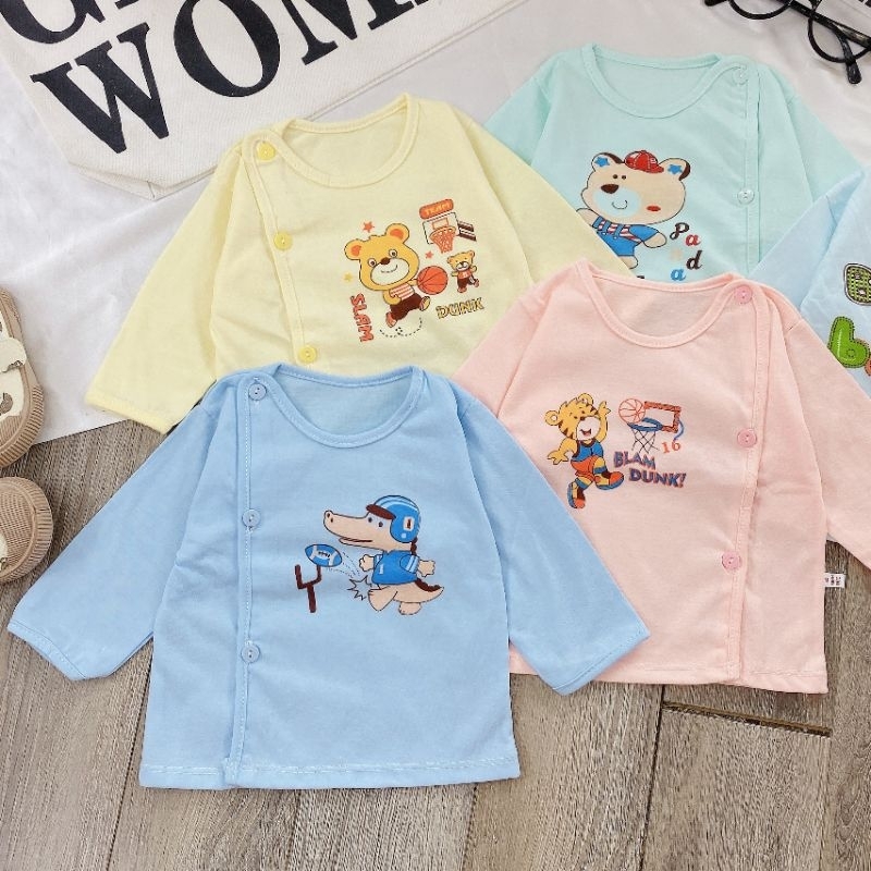 Áo Jou Cotton Dài Tay Cúc Lệch Cho Bé 3-8kg