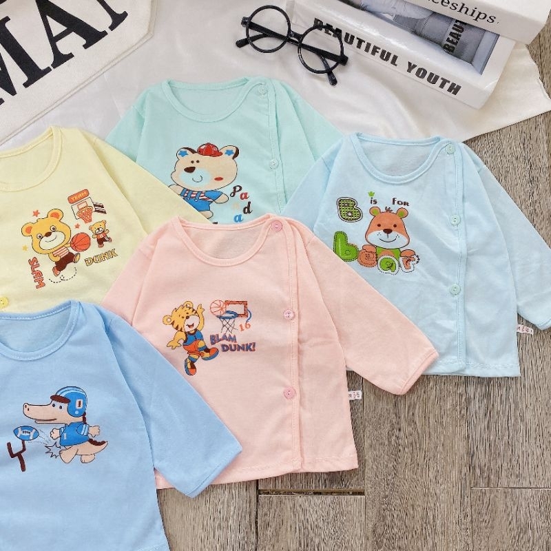 Áo Jou Cotton Dài Tay Cúc Lệch Cho Bé 3-8kg