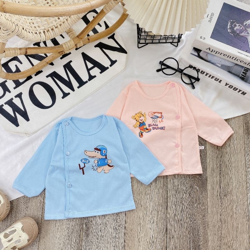 Áo Jou Cotton Dài Tay Cúc Lệch Cho Bé 3-8kg