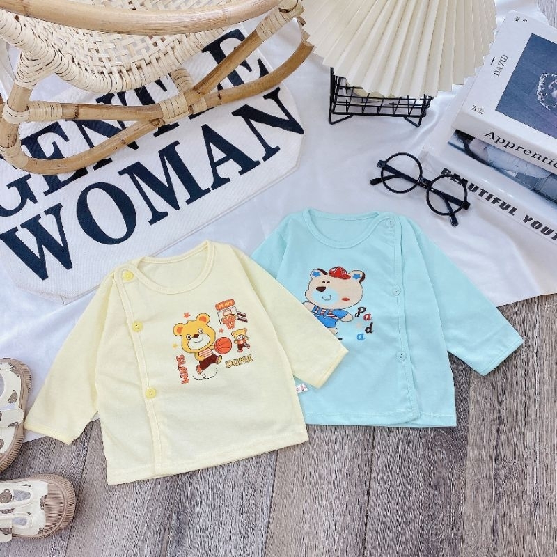 Áo Jou Cotton Dài Tay Cúc Lệch Cho Bé 3-8kg