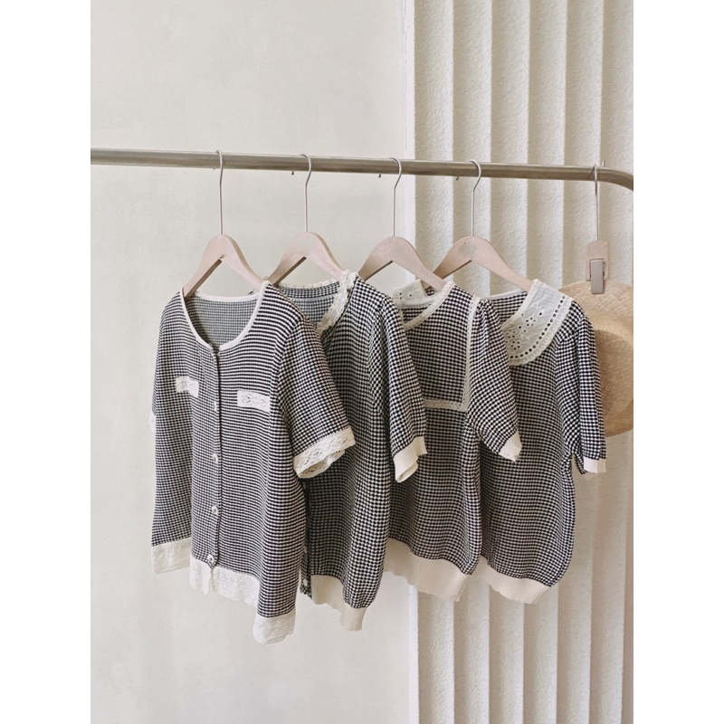Áo mongtoghi gingham phối ren 0002 (ẢNH SP CHỤP THẬT)