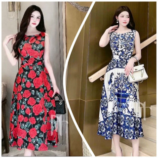 VÁY HOA LỤA SATIN SIÊU MỀM MỊN MÁT NHẸ HÀNG 2 LỚP DÁNG XOÈ DÀI 106CM