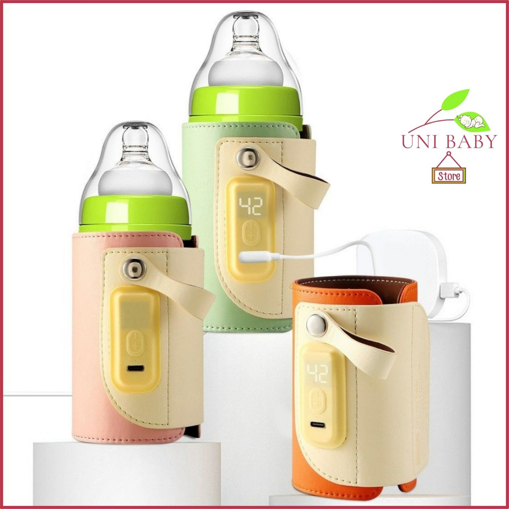 Túi ủ bình sữa di động usb cho bé bằng da cao cấp 18w có hiển thị nhiệt độ bảo hành 6 tháng